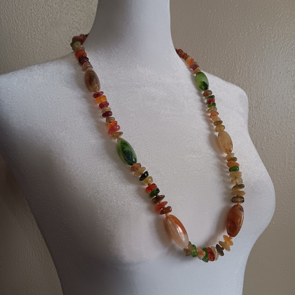 Multicolor Faux Stone Necklace, Long Colorful Boho Beach Summer Jewerly